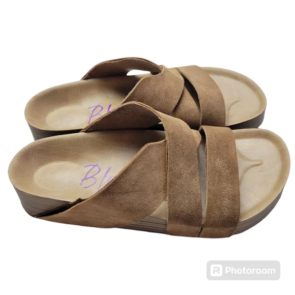 Blowfish | Malibu Flatform Platform Strappy Beige Slip On Sandals 7 - Picture 3 of 11